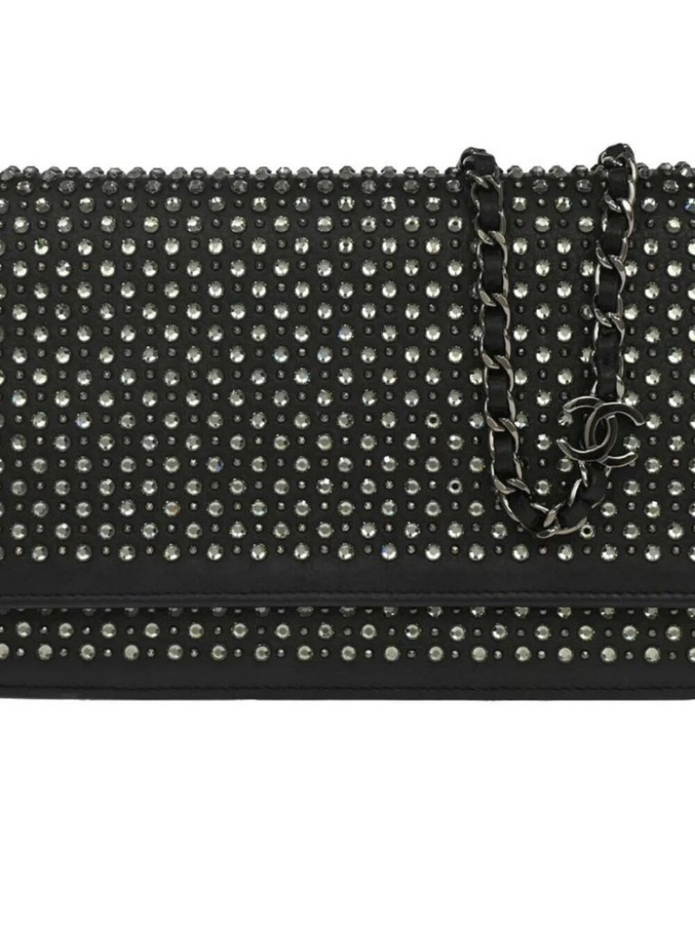 Chanel Black Calfskin Rhinestone WOC Wallet on Chain Bag